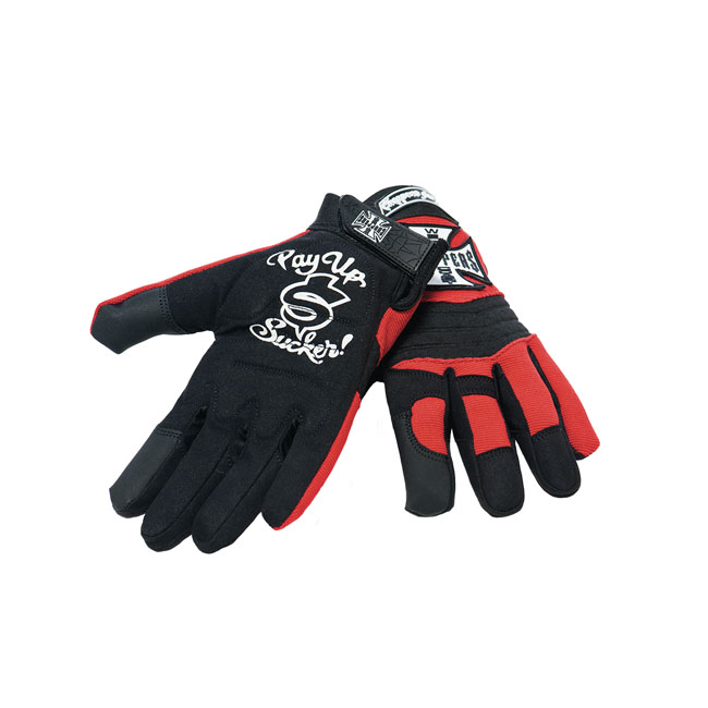 WEST COAST CHOPPERS BLACK & RED PAY UP SUCKER GLOVES **BRAND NEW & IN