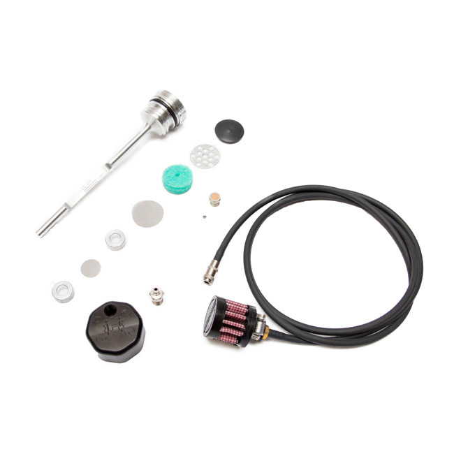 588047 Feuling, oil tank breather kit & vented dipstick. Black cap