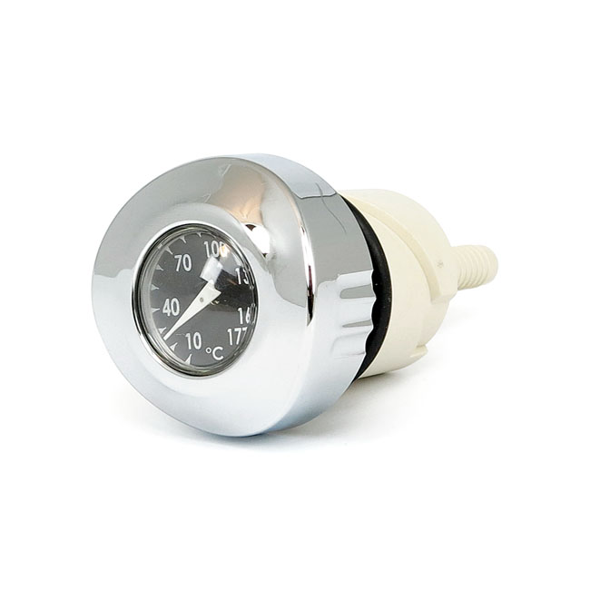 907088 Oil tank dipstick with temperature gauge. Chrome black face