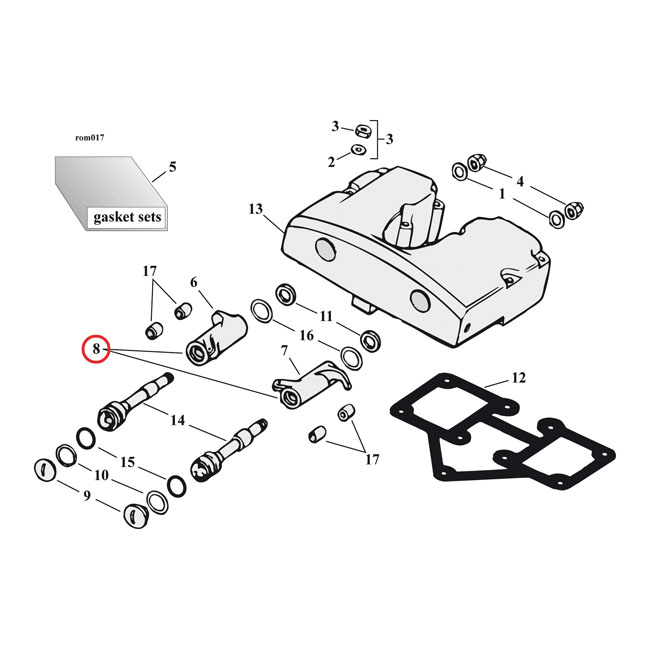 978030 JIMS, Shovelhead roller rocker arm set www